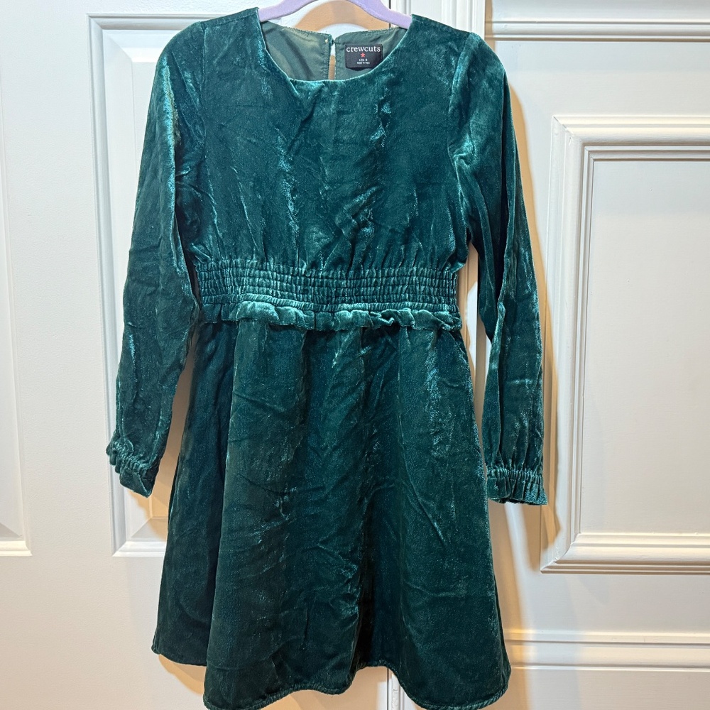 J. Crew Crewcuts Girls Dark Green Crushed Velvet Holiday Dress